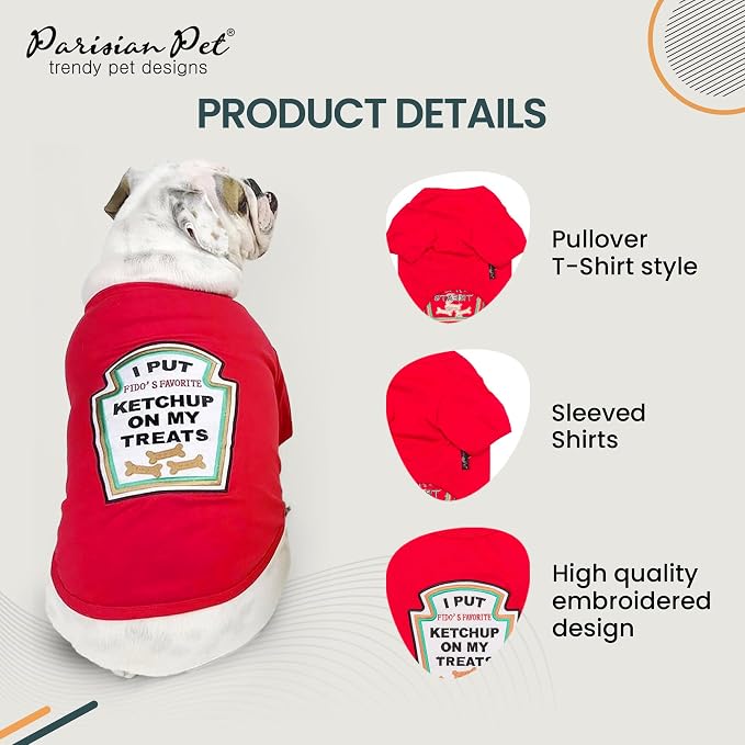 Parisian Pet Ketchup Dog Costume - 100% Cotton Red Dog Clothes for Large Dogs Boys - Lightweight Puppy Outfits - Funny French Bulldog Clothes - Cute Pet Shirt - Stretchy T Shirt for Dogs