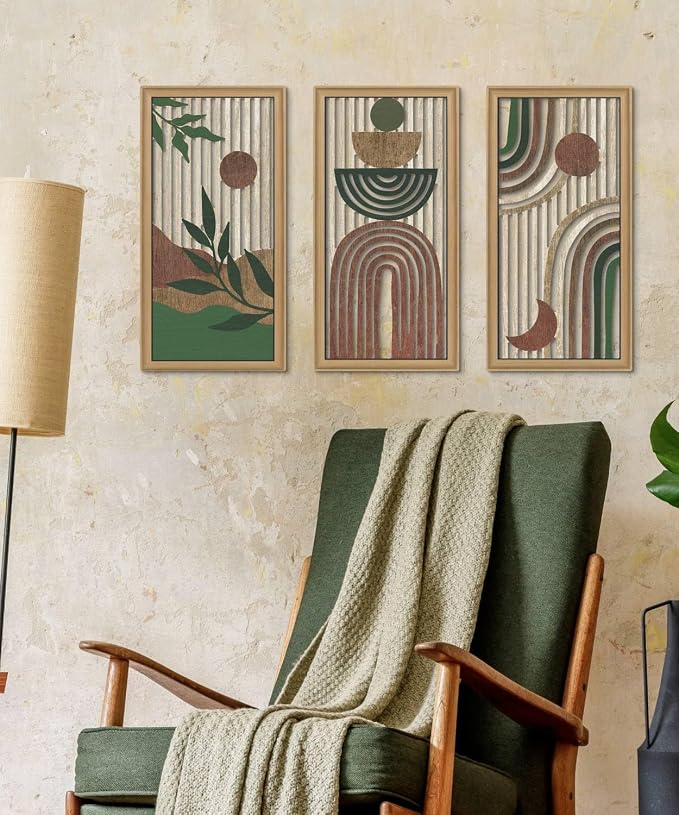 Putuo Decor Boho Wall Art Set of 3 Modern Minimalist Wooden Wall Decor Abstract Earth Tone Room Decorations Mid Century Artwork for Living Room Bedroom Office in Earthwood Canyon 16.5 x 8.6 Inch