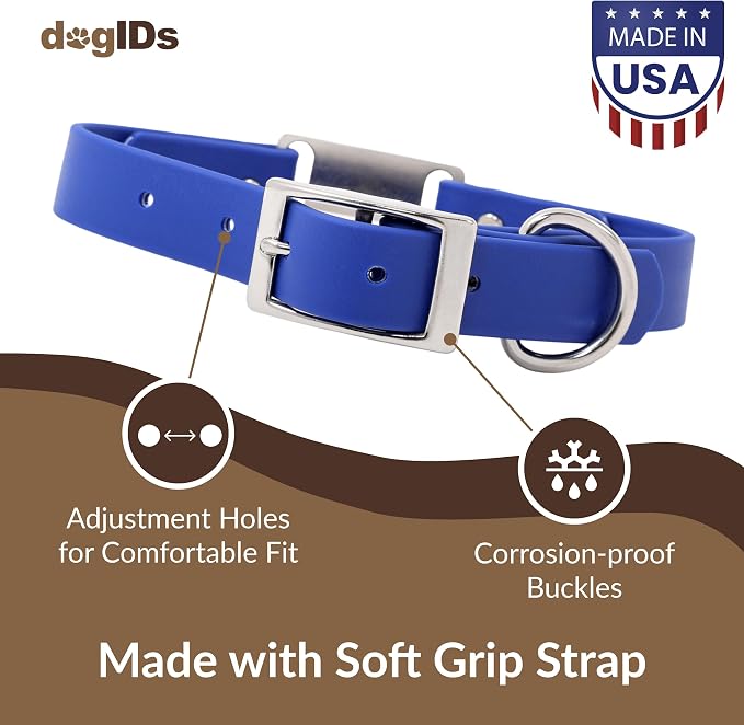 dogIDs Personalized Dog Collar – ScruffTag Custom Waterproof Biothane Dog Collar with Laser-Engraved Name, Durable & Odor-Resistant – USA Made | Blue, 3/4 in x 14 in (Fits Neck Sizes 12-16 in)