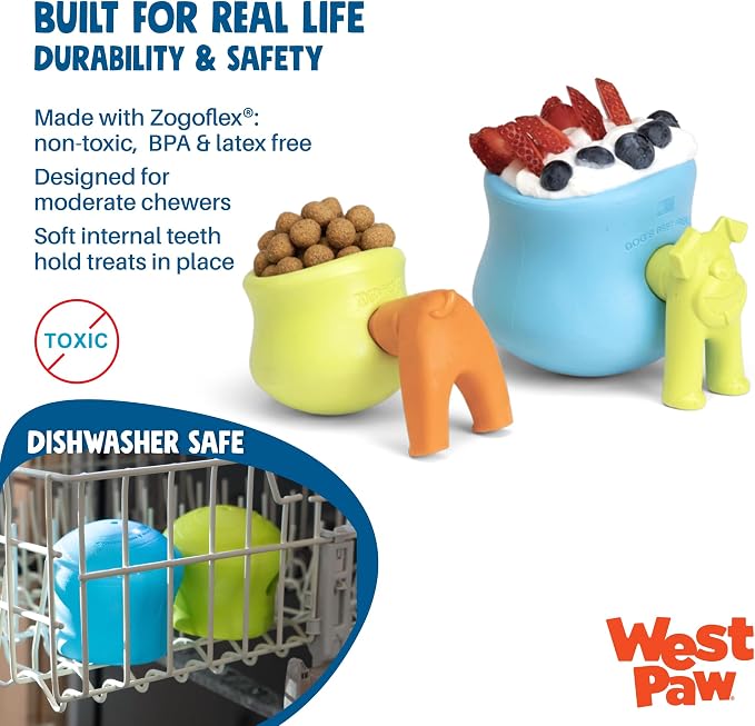 West Paw Zogoflex Toppl Interactive Treat Dispensing Puzzle Dog Toy for Mental Stimulation & Enrichment-Holds Kibble & Treats-Lickable, Freezable & Dishwasher Safe-Made in USA-Small-Granny Smith Green