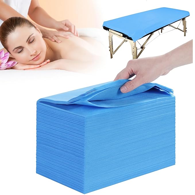200PCS Blue Disposable Bed Sheets 31" x 71" Massage Table Sheets Non Woven Fabric SPA Bed Cover Breathable for Massage Beauty Tattoos
