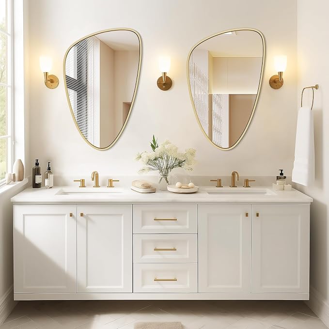 Asymmetrical Mirror, Irregular Wall Mirror, Wall Mirrors Decorative for Bedroom Living Room entryway Hall, Wall Mirror for mid Century Modern Decor 31" H x 20" W, Gold
