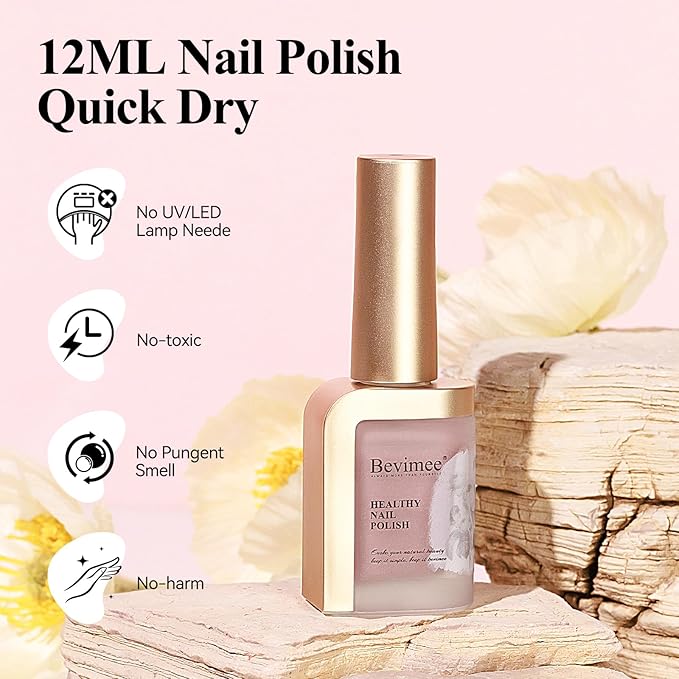 Quick Dry Nail Polish Air Fast Drying, Sheer Nude Regular Color Nail Polish Holographic High Coverage Nail Lacquer Water Based Natural Nail Art Valentine's Day Gift No Required UV LED, 12ML