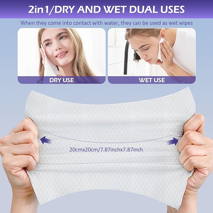 Disposable Face Towel 100 Count, Face Towels, Soft Cotton Dry Wipes Facial Cloths Towelettes for Washing and Drying, Facial Tissue for Cleansing, Skincare and Makeup Remover