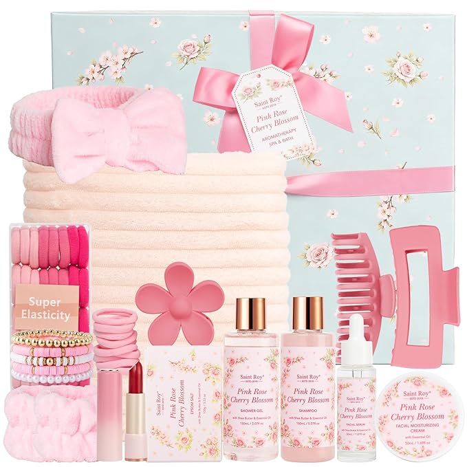 57 Pcs Bath Spa Kit for Women, Rose Bath and Body Gift, Facial Skin Care Set, Self Care Pampering Kit, Face Serum, Home Spa, Birthday Gift Set, Mother Day, Bridal Shower Bath sets for women gift