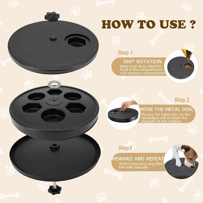 Dog Scratch Pad for Nails,3 in 1 Dog Nail File Toy with Treat Dispenser | Dog Nail Scratch Board with Adjustable Speed&Treat Box,Stress-Free Nail Filing for Small/Large Dogs,Slow Feeder Sandpaper Toy