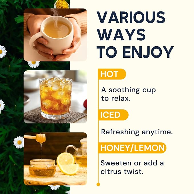 Chamomile Tea Bags, Chamomile Flower Herbal Tea - Sugar-Free, Caffeine-Free, 50 Teabags