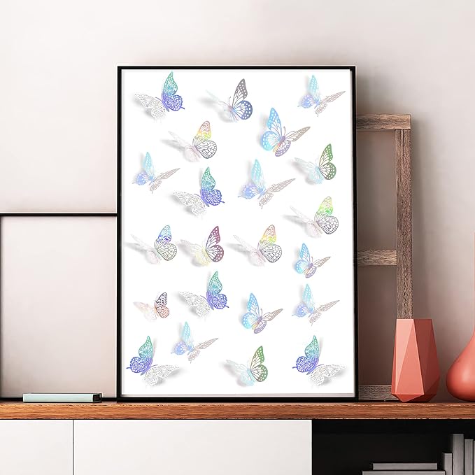 SAOROPEB 3D Butterfly Wall Decor, 72 Pcs 3 Styles 3 Sizes, Removable Metallic Wall Sticker Room Mural Decals for Kids Bedroom Nursery Classroom Party Decoration Wedding Decor DIY Gift (Laser) | 3 Styles 3 Sizes, Removable Metallic Wall Sticker Room Mur...
