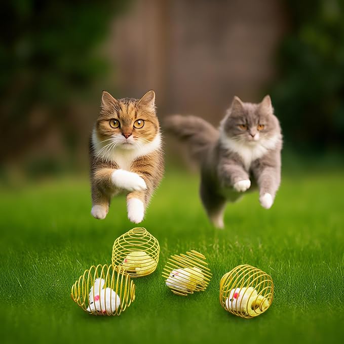 Jecery 5 Pcs Cat Toys Spring,Yellow Mouse,Yellow