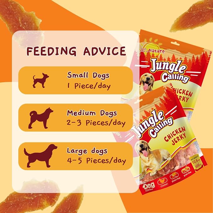 Jungle Calling Chicken Breast Jerky Dog Treats for Medium/Large Breeds | High Protein Chicken Jerky, Real Chicken Breast, Stomach-Friendly, Chewy for Teeth Cleaning, Ideal for Training, 10.6 Oz