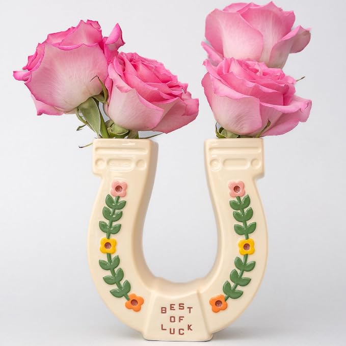 ban.do Novelty Ceramic Planter, Horseshoe | Decorative Flower Cowgirl Vase, Decorative Holder for Indoor Flowers, Cute Cowboy Western Decor, Unique Planter with Quote
