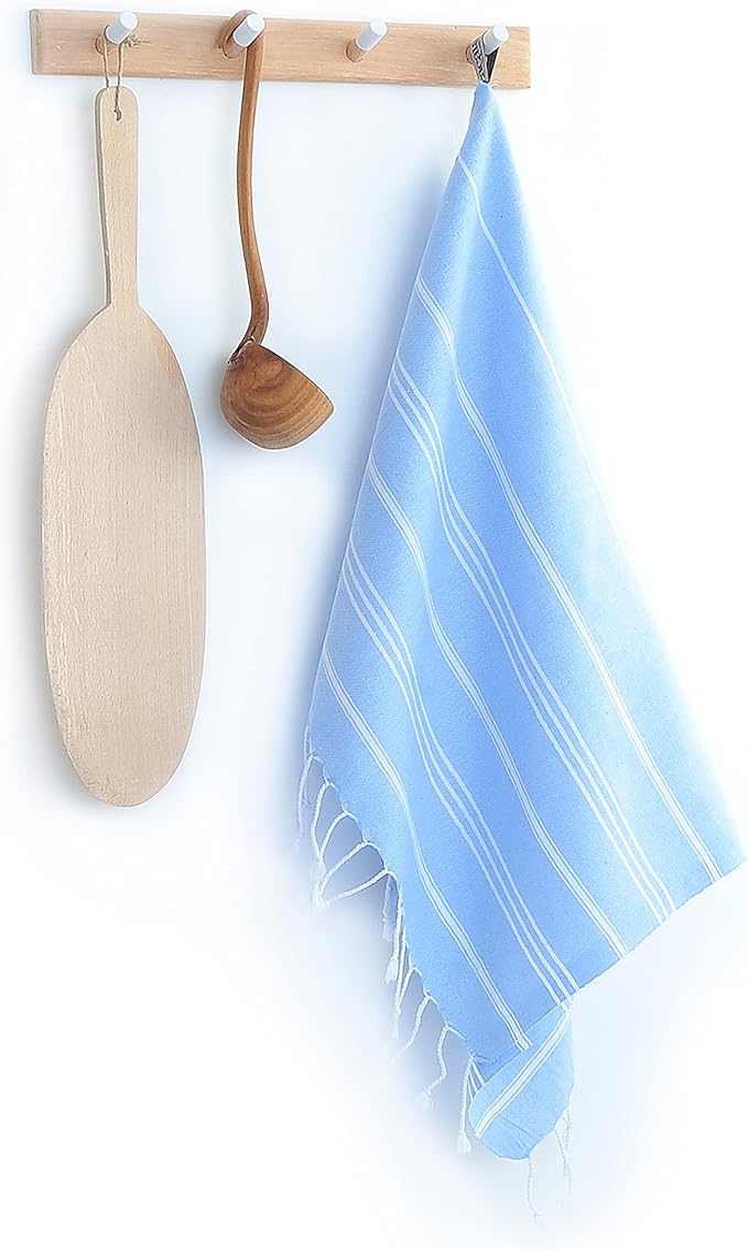 Cacala 100% Turkish Cotton Kitchen Tea Towels, Highly Absorbent Luxury Soft Quick Drying Dish Towel with Hanging Loop for Gym, Yoga, Bath, Sports, Cleaning and Kitchen (23 x 36), Blue