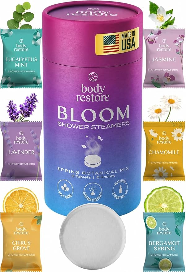 Body Restore Shower Steamers Aromatherapy 6 Pack – Fathers Day Gift for Dad, Birthday Gifts for Women & Men, Spa Stress Relief & Relaxation Self Care Gifts – Premium Bloom Essential Oil Tablets