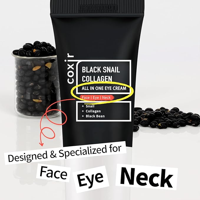 coxir BLACK SNAIL COLLAGEN ALL IN ONE EYE CREAM for eye, neck and face |Black Rice, Collagen| Paraben Free, Cruelty Free, korean skincare, Christmas Stocking Stuffers [30ml/1.01 fl.oz]