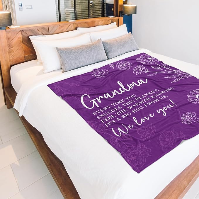 GiltGlimmer Grandma Gifts, Grandma Floral Blanket 50" x 60", Purple | Birthday Gifts for Grandma from Grandkids, to My Grandmother Soft Flannel Throw Blanket for Christmas Mothers Day