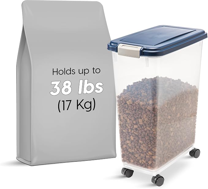 IRIS USA Dog Food Storage Container, Up to 38 lbs, Navy, Made in USA