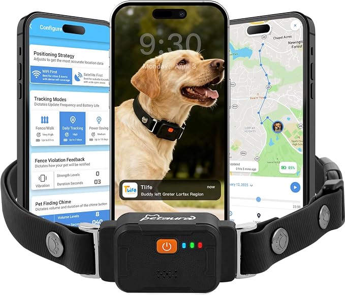 Smart Dog GPS Tracker Collar, First Year Free Subscription, Real-Time Location, Geo-Fence Alerts, Route History, IPX7 Waterproof, 4G Built-in SIM, Health Monitoring