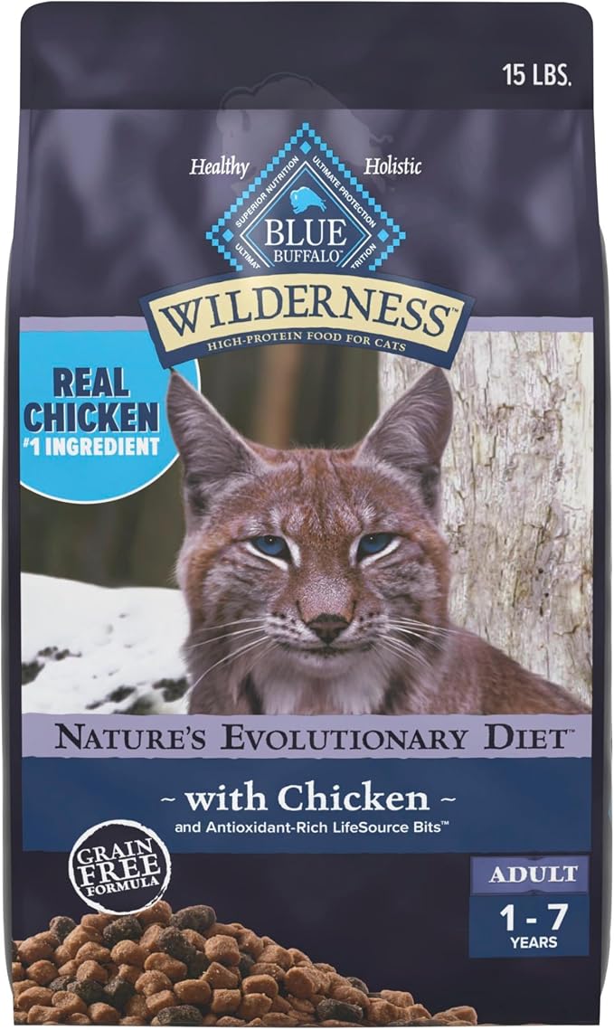 Blue Buffalo Wilderness Chicken Adult Dry Cat Food, Grain-Free, 15 lb | Real Chicken #1 Ingredient, High Protein Nutrition, Supports Immunity with Antioxidant-Rich LifeSource Bits