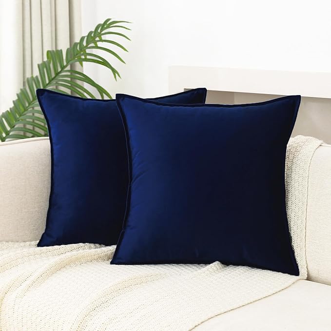 Velvet Navy Blue Throw Pillow Covers 22”x22”Pack of 2 Soft Decorative | Square Cushion Covers for Couch Sofa Bed Livingroom Car Home Decor,55x55Cm