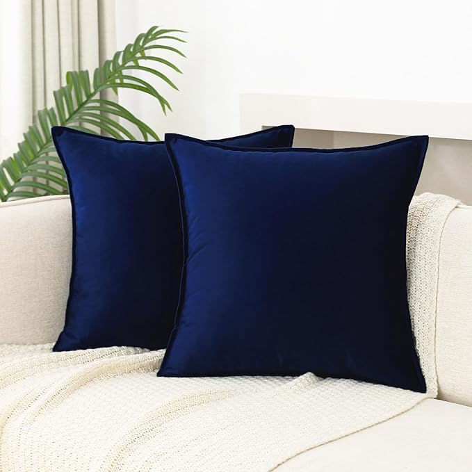 Velvet Navy Blue Throw Pillow Covers 18”x18”Pack of 2 Soft Decorative | Square Cushion Covers for Couch Sofa Bed Livingroom Car Home Decor,45x45Cm