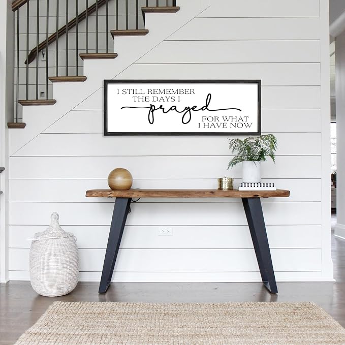 Large Wall Art - "I Still Remember The Days I Prayed for What I Have Now" - Inspiring Farmhouse Wall Decor for Bedroom, Above Bed Wall Decor, Living Room, or Dining Room Display, Rustic Bedroom Wall Art for Home Decor 42x15 inch