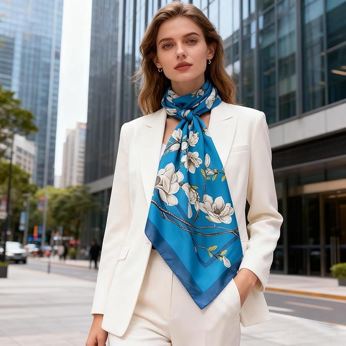 K-Elewon Large Square Scarf 43" Silk Scarf Fashion Scarves Silk Feeling Hair Wrapping Scarfs Night Sleeping Headscarf