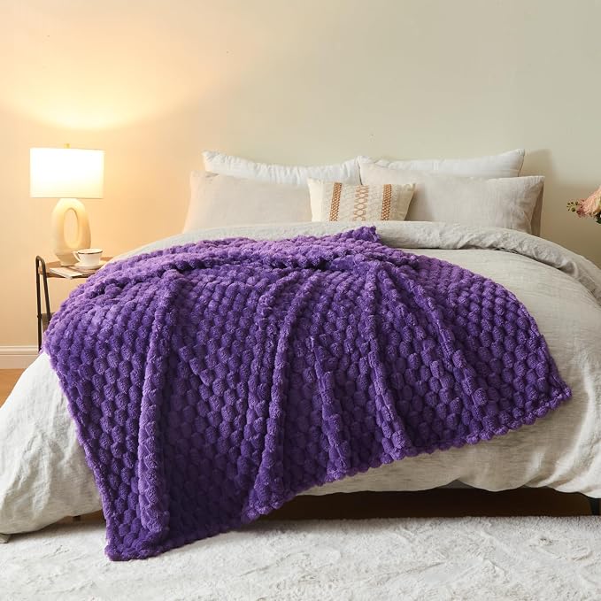 NEWCOSPLAY Fleece Clouds Cozy Twin Blanket for Couch, Purple, 60"x80" | Premium Silky Flannel Blanket, Soft Lightweight Fluffy Throw Blanket for Bed Sofa Decor, Gift for All Season Use