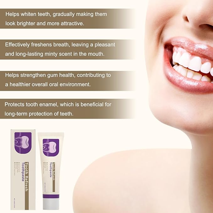 2PS Tooth Refresh Toothpaste, Fresh Breath Whitening Toothpaste, Natural Oral Care & Enamel Repair, Helps Remove Coffee, Tea & Wine Stains, Fresh Minty Gel
