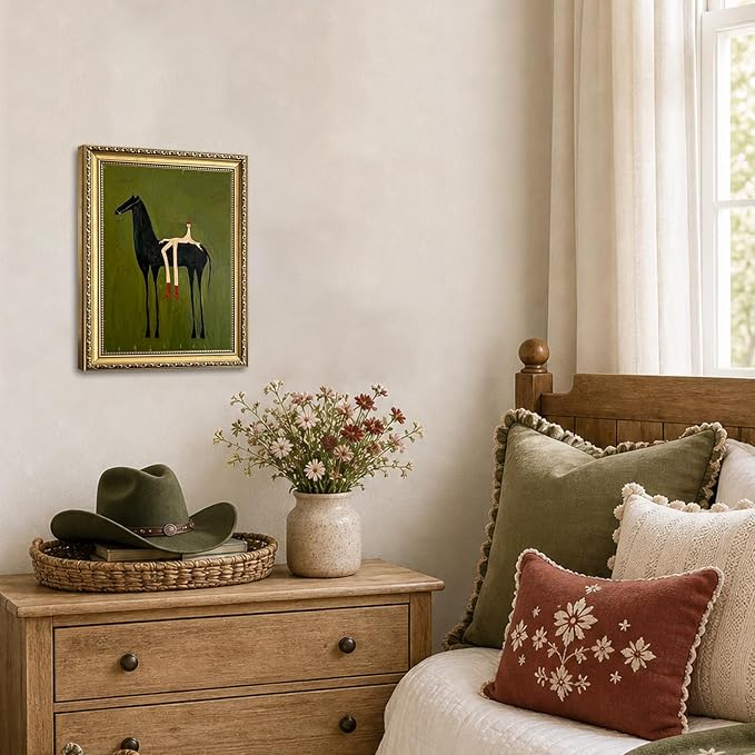 Gold Framed Abstract Horse Wall Art, Modern Western Horse Wall Decor Painting Vintage Southwestern Cowboy Canvas Prints Picture for Living Room Bedroom Farmhouse 12x16 inch