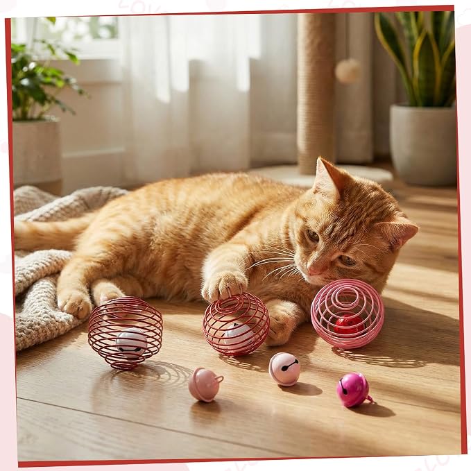 Jecery 5 Pcs Cat Toys Spring,Bell,Pink Red