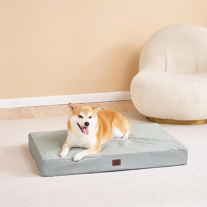 EHEYCIGA Orthopedic Dog Bed Large with Removable Washable Cover, 35x23 | Egg Crate Foam Support, Durable Oxford fabric, Non-Slip Bottom, Machine Washable, Soft Waterproof Plush Pet Bed Mat For Crate