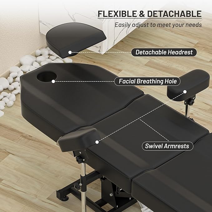 Electric Tattoo Chair Bed with Stool & Adjustable Armrests & Height Facial Chairs for Esthetician for Beauty Spa