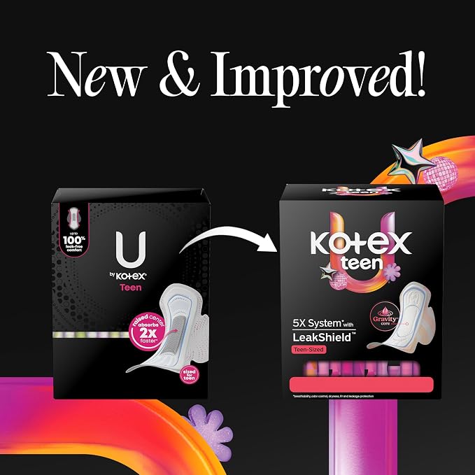 Kotex Ultra Thin Teen Pads with Wings, Heavy Absorbency, 36 Count (Packaging May Vary)