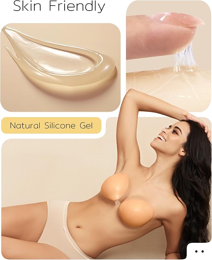 Niidor Adhesive Bra Strapless Sticky Invisible Push up Silicone Bra for Backless Dress with Reusable Nipple Covers