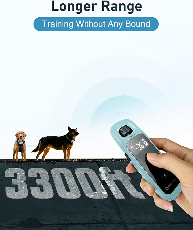 ABBIDOT Shock Collar for 2 Dogs, 3300 FT Dog Training Collar with Remote, IPX7 Waterproof with 4 Training Modes and Night Light, Rechargeable E-Collar for All Breeds (15-120 lbs),Blue Black