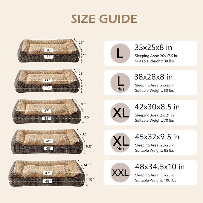 JOEJOY XL Orthopedic Dog Bed Large Size Dog, Extra Thick Big Dogs Couch Bed | Ultra Soft Extra Large Pet Bed Sofa with Bolster Sides & Removable Washable Cover, Brown, 42''x30''