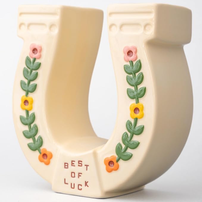 ban.do Novelty Ceramic Planter, Horseshoe | Decorative Flower Cowgirl Vase, Decorative Holder for Indoor Flowers, Cute Cowboy Western Decor, Unique Planter with Quote