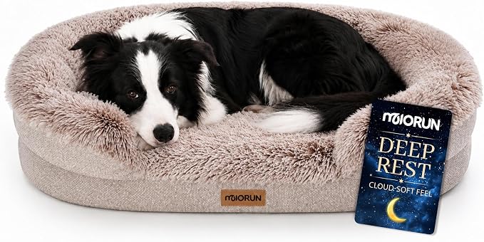 Fluffy Orthopedic Dog Beds Large Sized Dog, 40" Bolster Sofa Bed | Soft plush faux fur,lowered entry,washable cover,waterproof liner,claming dog couch for x-large dogs,supportive bolster