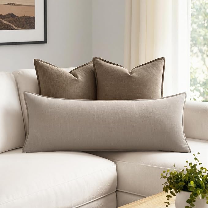 MIULEE Decorative Linen Lumbar Pillow Cover 14x36 Inch Natural Linen | Boho Farmhouse Neutral Couch Long Throw Pillow for Bed, Pack of 1 Accent Modern Pillowcase, Sofa Livingroom Home Decor
