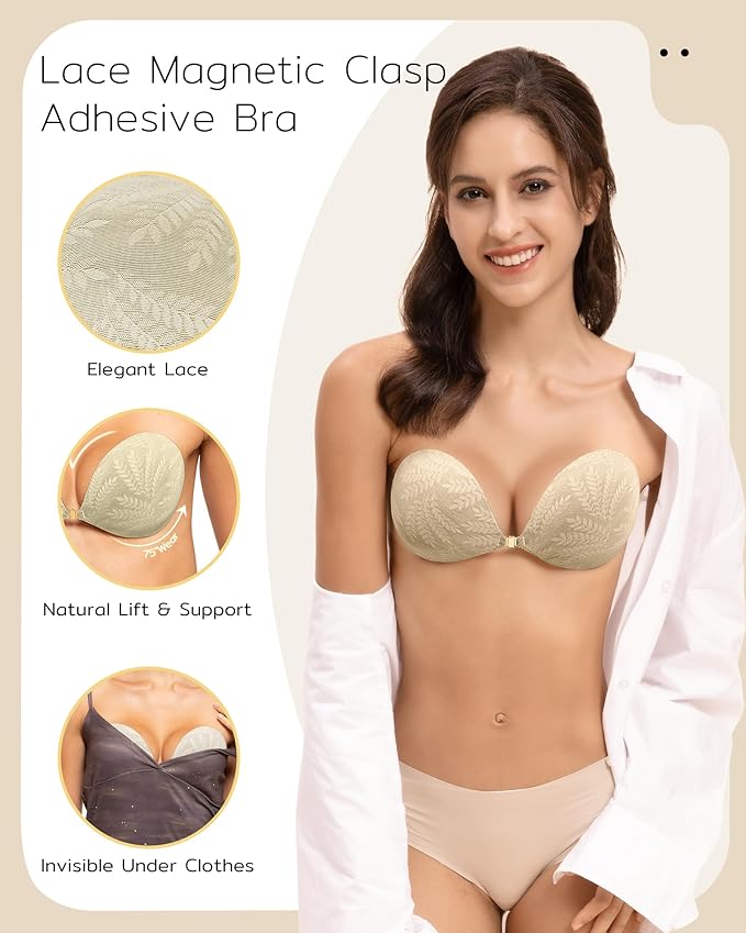 Niidor Adhesive Bra Strapless Sticky Invisible Push up Silicone Bra for Backless Dress with Reusable Nipple Covers