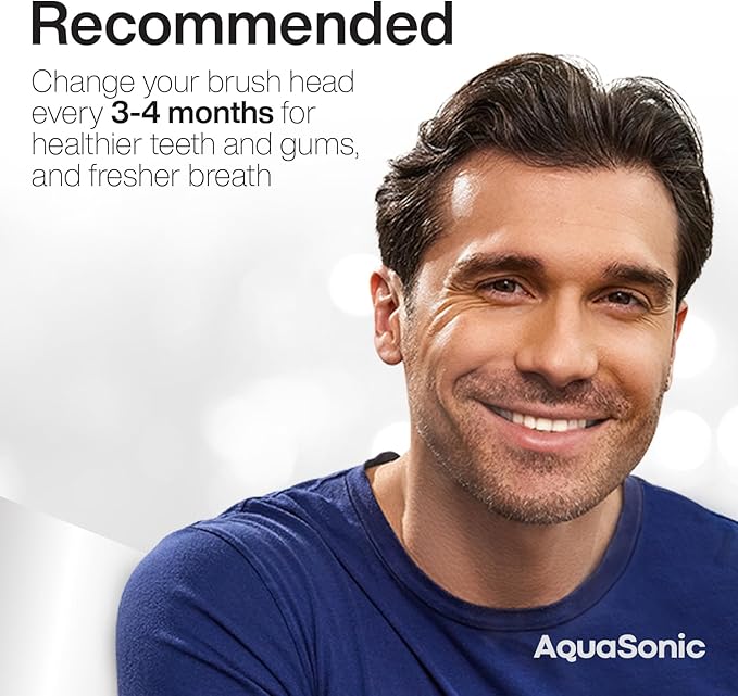 AquaSonic Genuine Proflex Replacement Brush Heads | ADA Accepted | for Whiter Teeth & Gum Care | Compatible with Many AquaSonic Toothbrush Handles (8 Pack White)