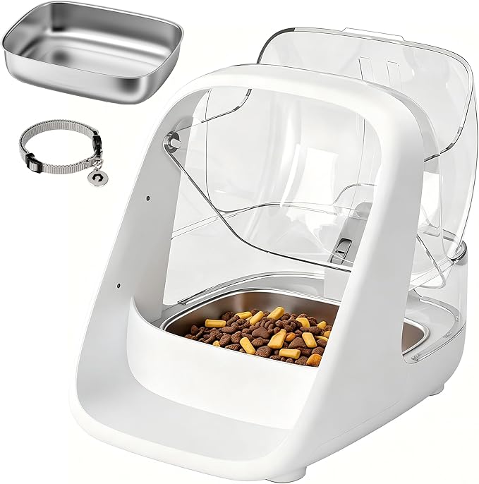 Microchip Pet Feeder - Rechargeable Selective-Automatic Cat Feeder with RFID & Microchip Recognition - Stainless Steel Bowl - Prevents Food Stealing in Multi-Cat Homes - for Wet and Dry Food