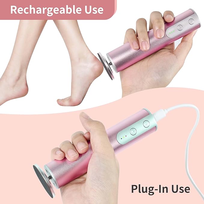 AprElm Rechargeable Electric Foot Callus Remover with 3-Sizes 120Pcs Sandpaper Discs, Professional 900RPM 3-Speed Control Aluminum Electric Foot File (E3 Rose Pink)