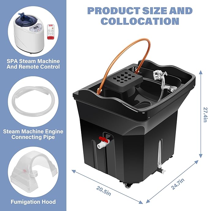 Freshlyy Relaxation Head Spa Equipment with 60L Water Tank, Steam,Warm Steam and Hair Wash Sink for Scalp Care (Black)