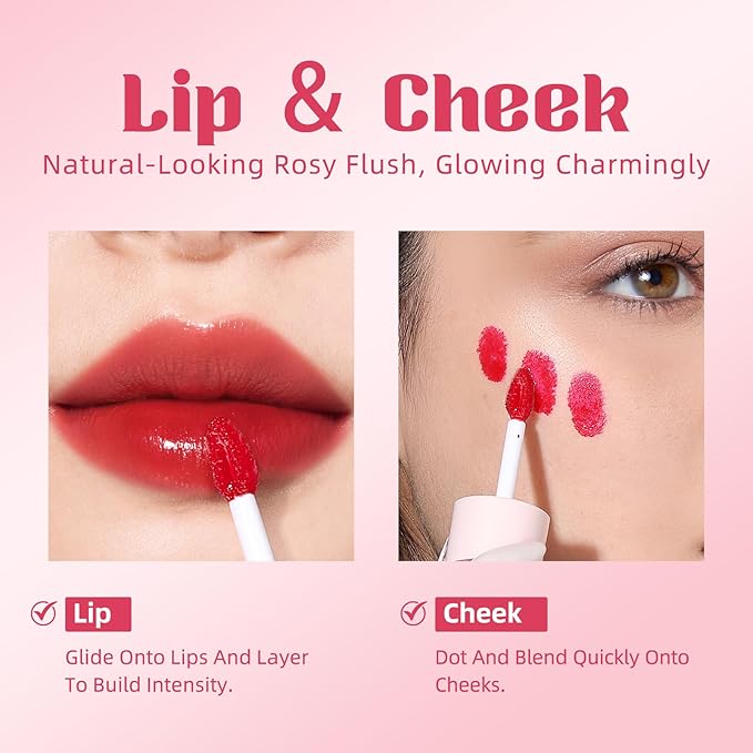 bayfree Liquid Cheek & Lip Stain, Korean Lip Tint with Moisturizing & Weightless, Non-Sticky, Long-Lasting, Kiss-proof, All Long-wearing, Vegan Makeup (Tomatoes Red)