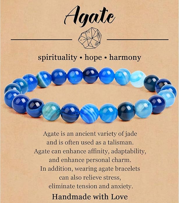 BOMAIL Natural Stone Bracelet for Women Men - 8MM Semi-Precious Gemstone Beaded Bracelet Healing Crystal Stretch Bracelet Yoga Bracelets Jewelry
