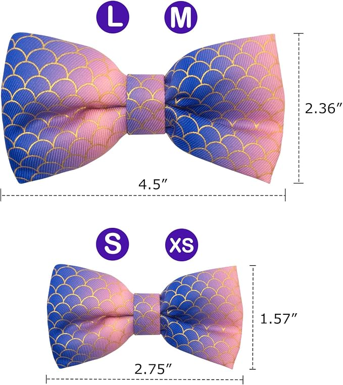 azuza Bowtie Dog Collar Mermaid, Soft & Comfy Dog Collar with Removable Bow Gradient Color Size Adjustable Dog Collars for Small Dogs