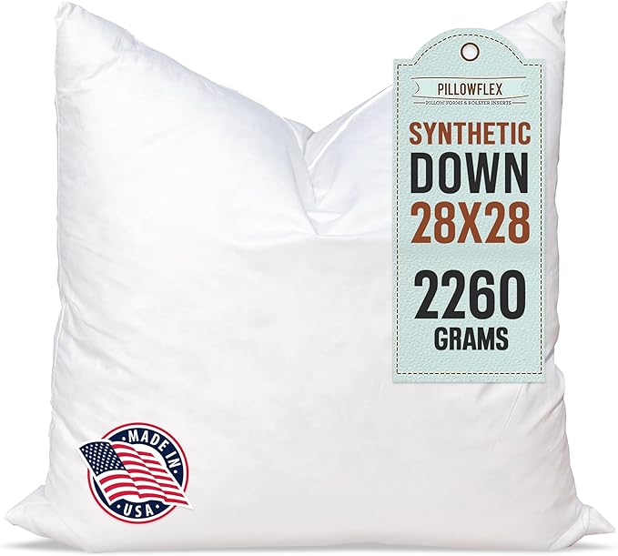 Pillowflex Synthetic Down Pillow Insert 28x28 in - Karate Chop Pillow | Large Square Euro Sham Form, Plush Polyester Cotton Blend, Cloud-Like Comfort, Clump-Resistant Fill, Smooth Elegant Finish