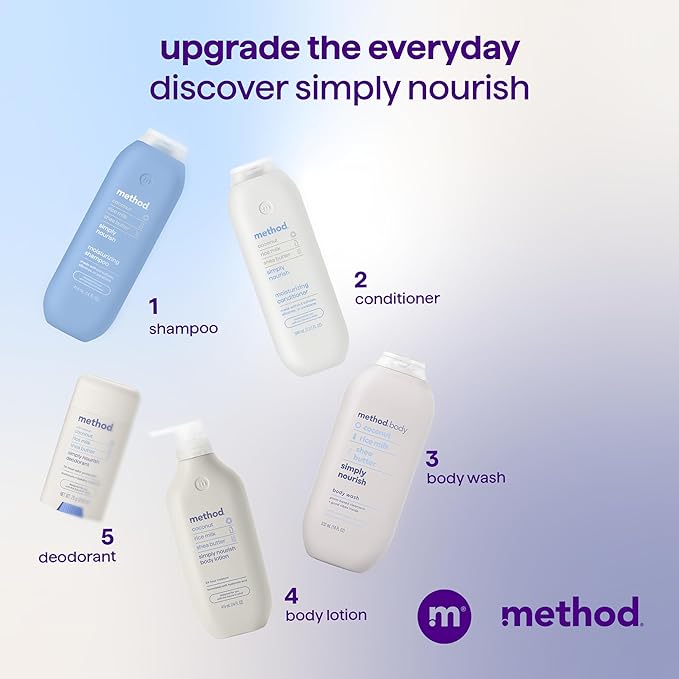Method Moisturizing Conditioner, Simply Nourish with Shea Butter, Coconut, and Rice Milk Scent Notes, Paraben and Sulfate Free, 13.5 oz (Pack of 1)