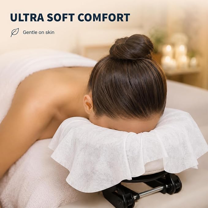ForPro Massage Face Rest Covers, Ultra Soft, Hypoallergenic, Latex-Free, Disposable Headrest Covers, 16.5” L x 13.75” W, White, 100-Count